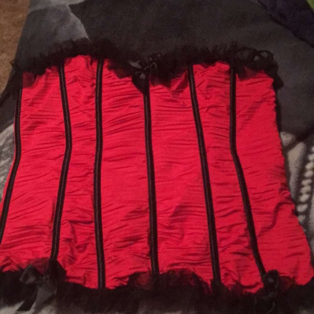 Red and black corset
